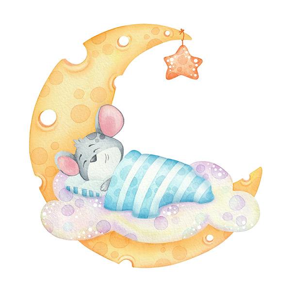 Adesivi per Bambini: Il topo Dorme Sulla Luna