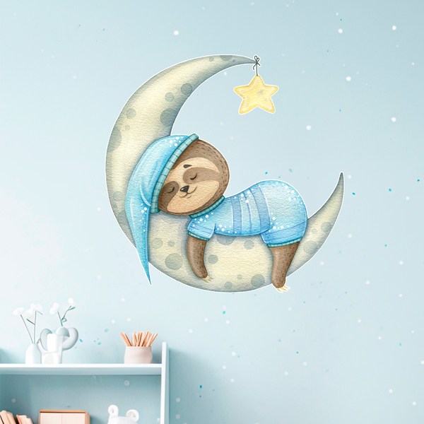 Adesivi per Bambini: Il Bradipo Dorme sulla Luna