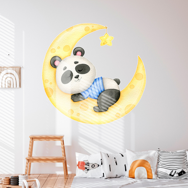 Adesivi per Bambini: L'orso Panda Dorme sulla Luna 1