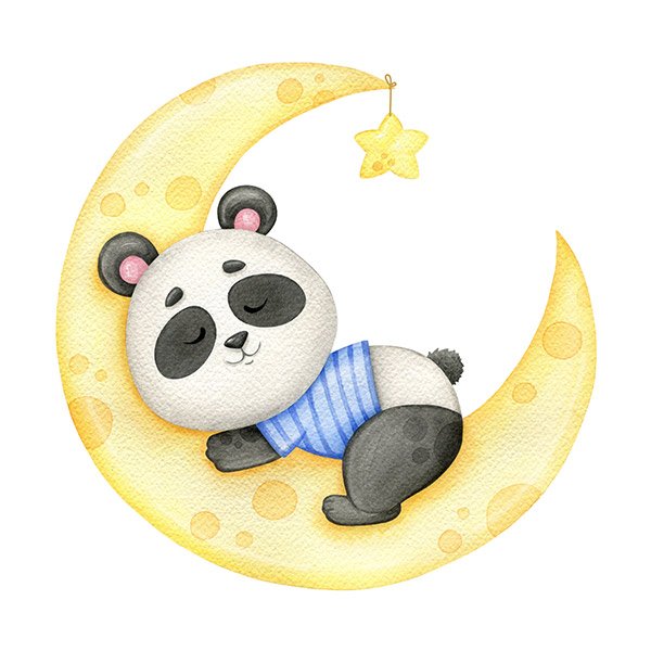 Adesivi per Bambini: L'orso Panda Dorme sulla Luna