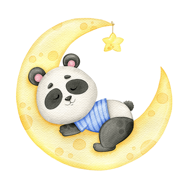 Adesivi per Bambini: L'orso Panda Dorme sulla Luna 0