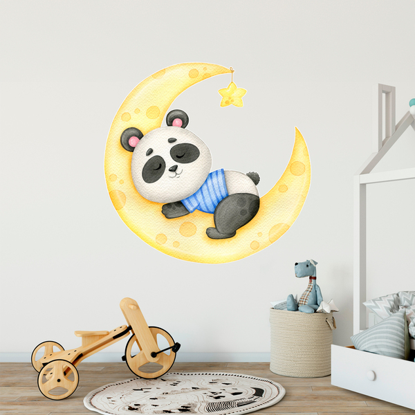 Adesivi per Bambini: L'orso Panda Dorme sulla Luna
