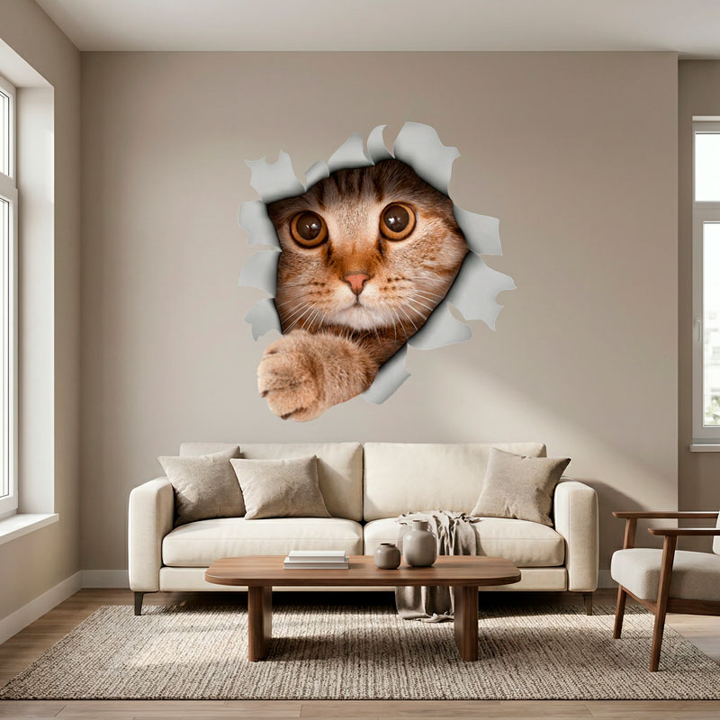 Gatto che spunta dal muro 3D 2/7