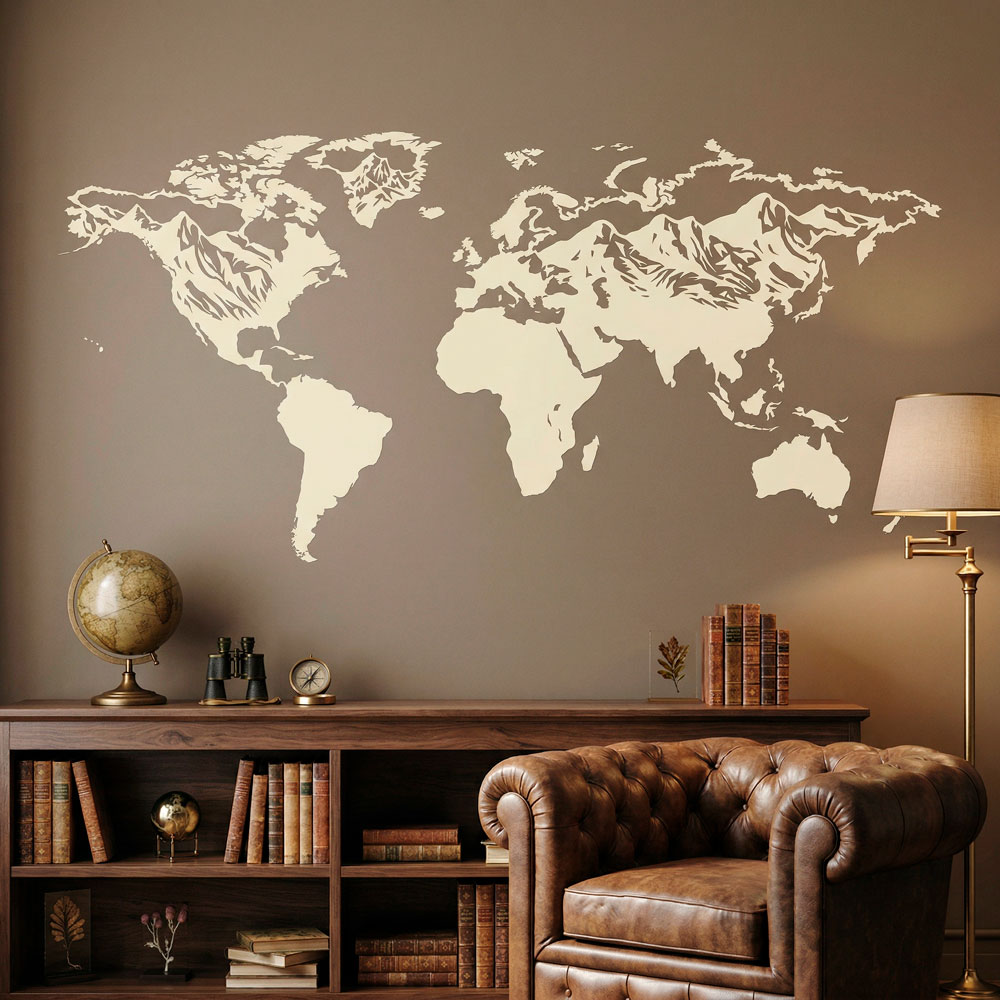 Adesivi Murali: Mappa Mundi rilievo di montagne