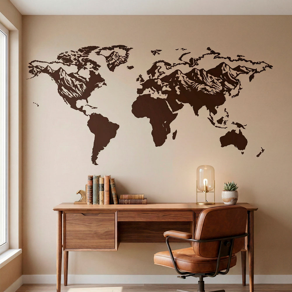 Adesivi Murali: Mappa Mundi rilievo di montagne