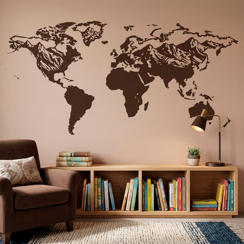 Adesivi Murali: Mappa Mundi rilievo di montagne