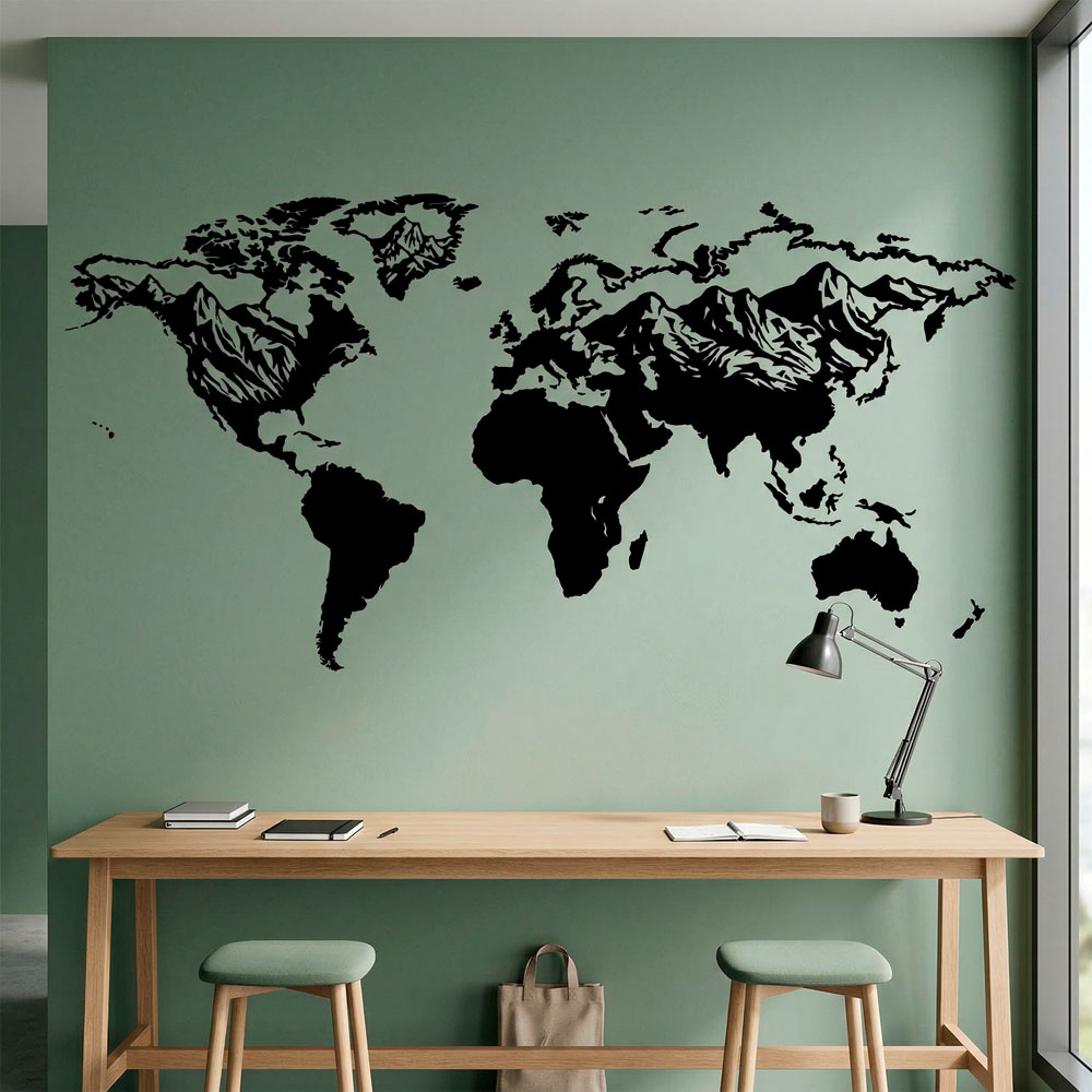 Adesivi Murali: Mappa Mundi rilievo di montagne