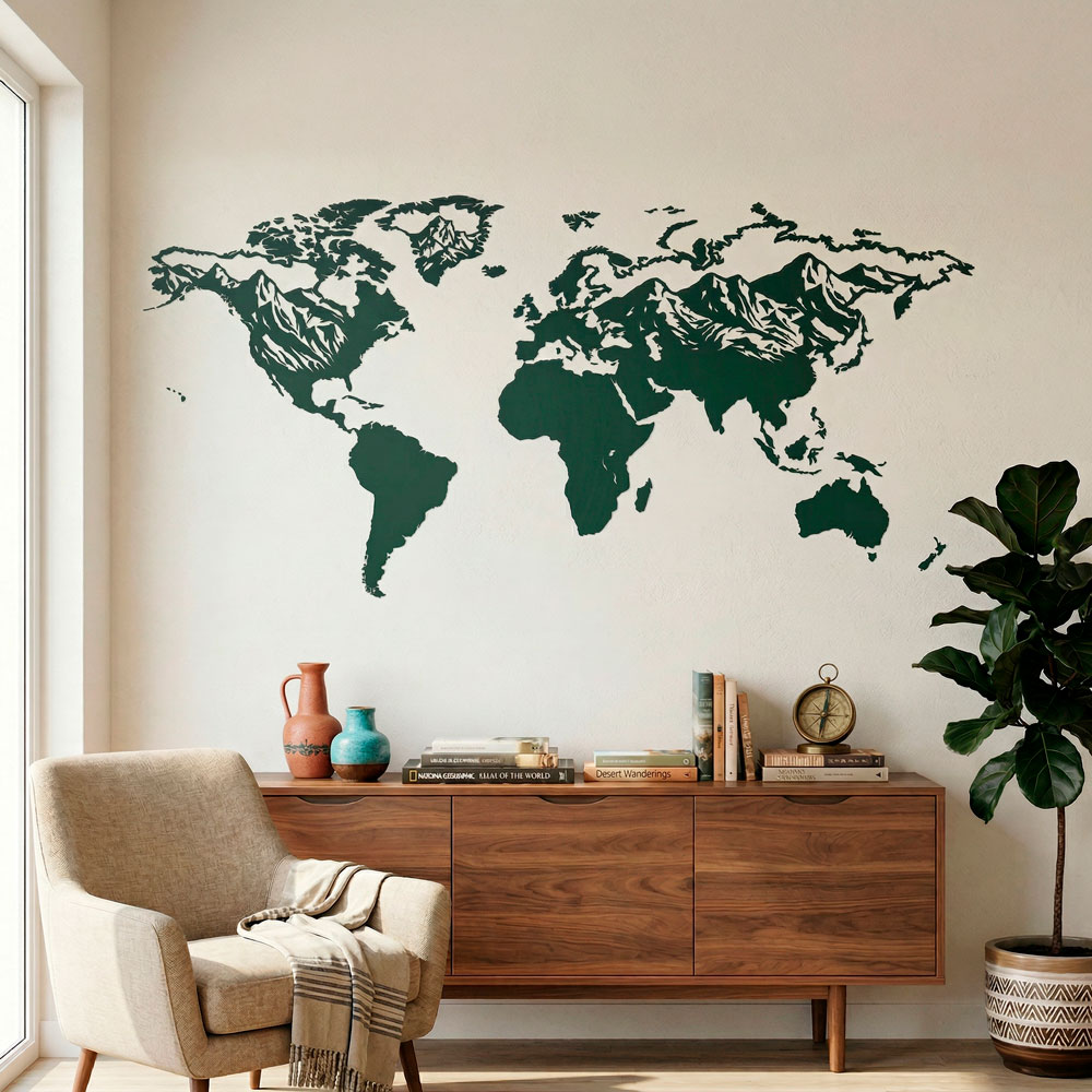 Adesivi Murali: Mappa Mundi rilievo di montagne