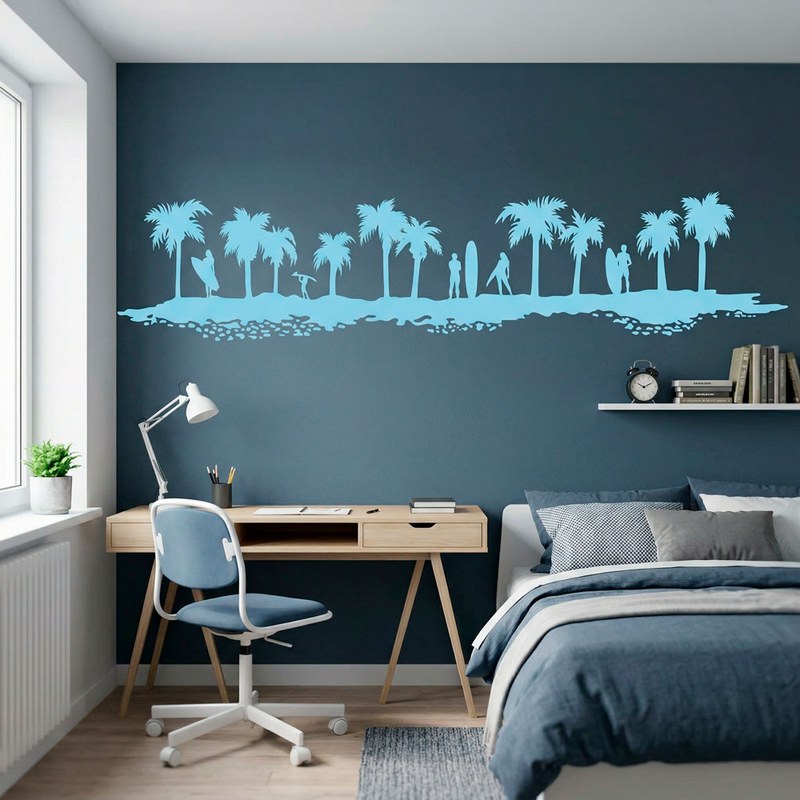 Spiaggia con palme e surfisti 4
