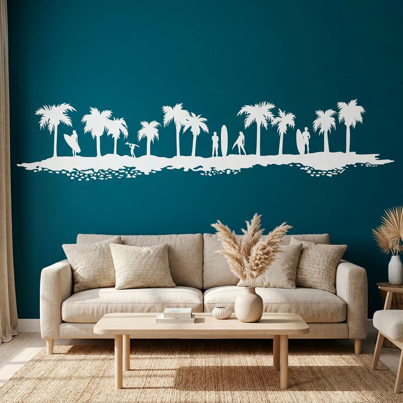 Spiaggia con palme e surfisti 7