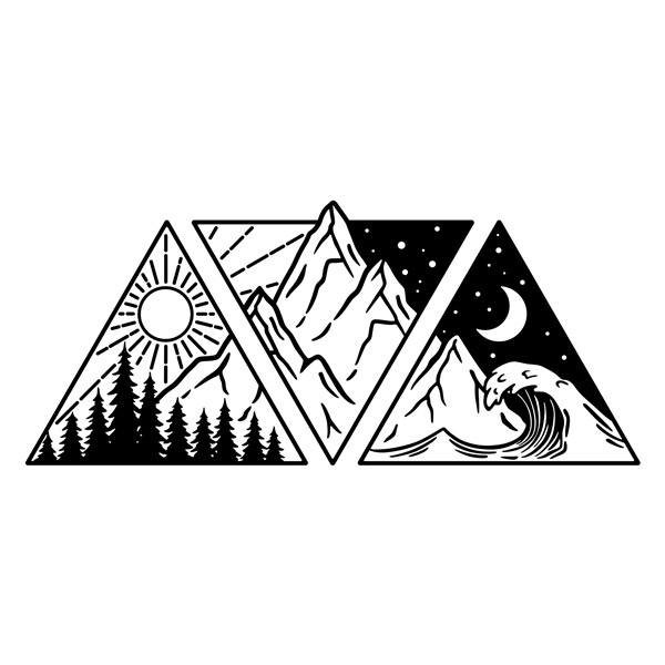 Adesivi Murali: Montagna e spiaggia con sole e luna