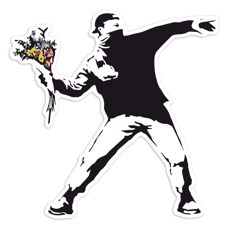 Adesivi per Auto e Moto: Lanciatore di Fiori Banksy Protesta Pacifica