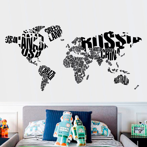 Adesivi Murali: Mappa del mondo tipografica