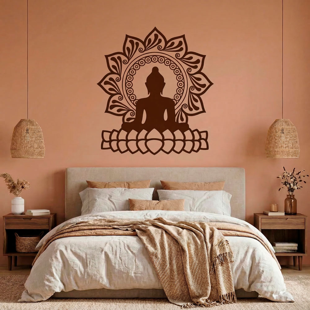 Adesivo Murale Mandala Lotus – Decalcomania In Vinile Fiore Di Loto E Datura – 30x90 Cm – Decorazione Zen