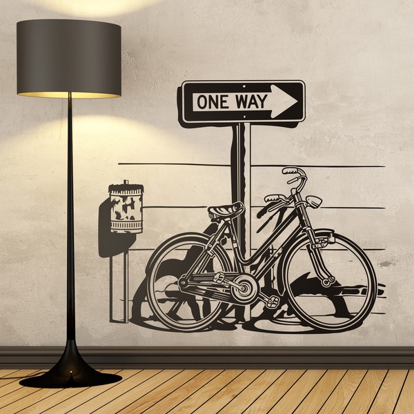 Adesivi Murali: Bici d epoca sul traffico segno One Way