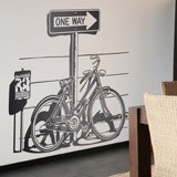 Adesivi Murali: Bici d epoca sul traffico segno One Way 2