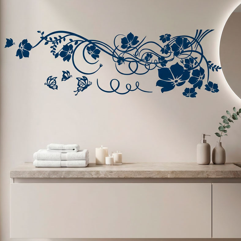 Adesivi Murali: Floreale con farfalle