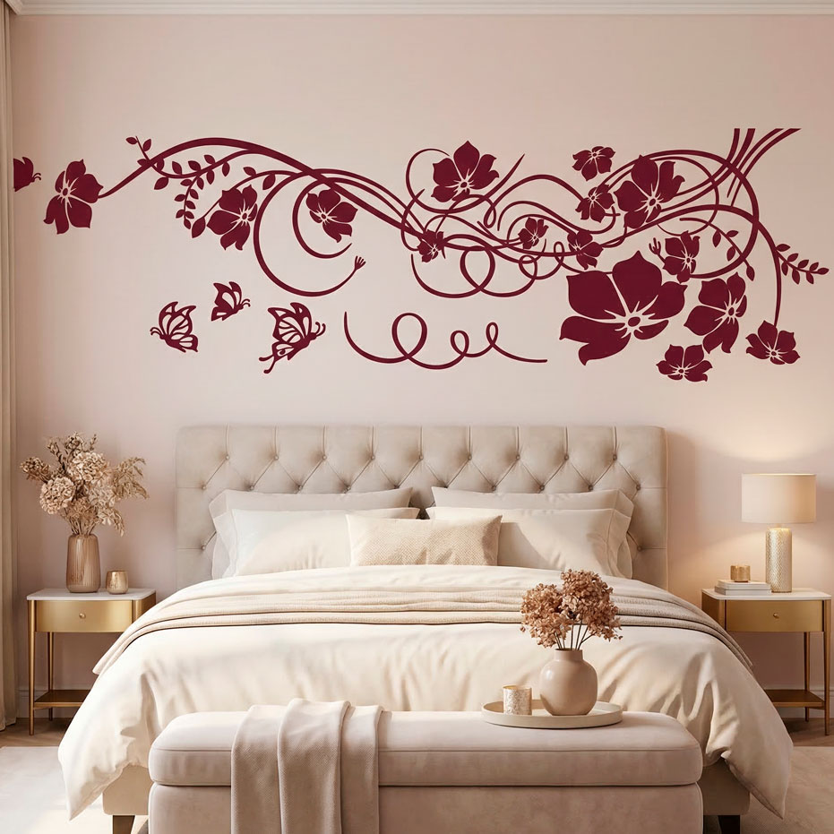 Adesivi Murali: Floreale con farfalle