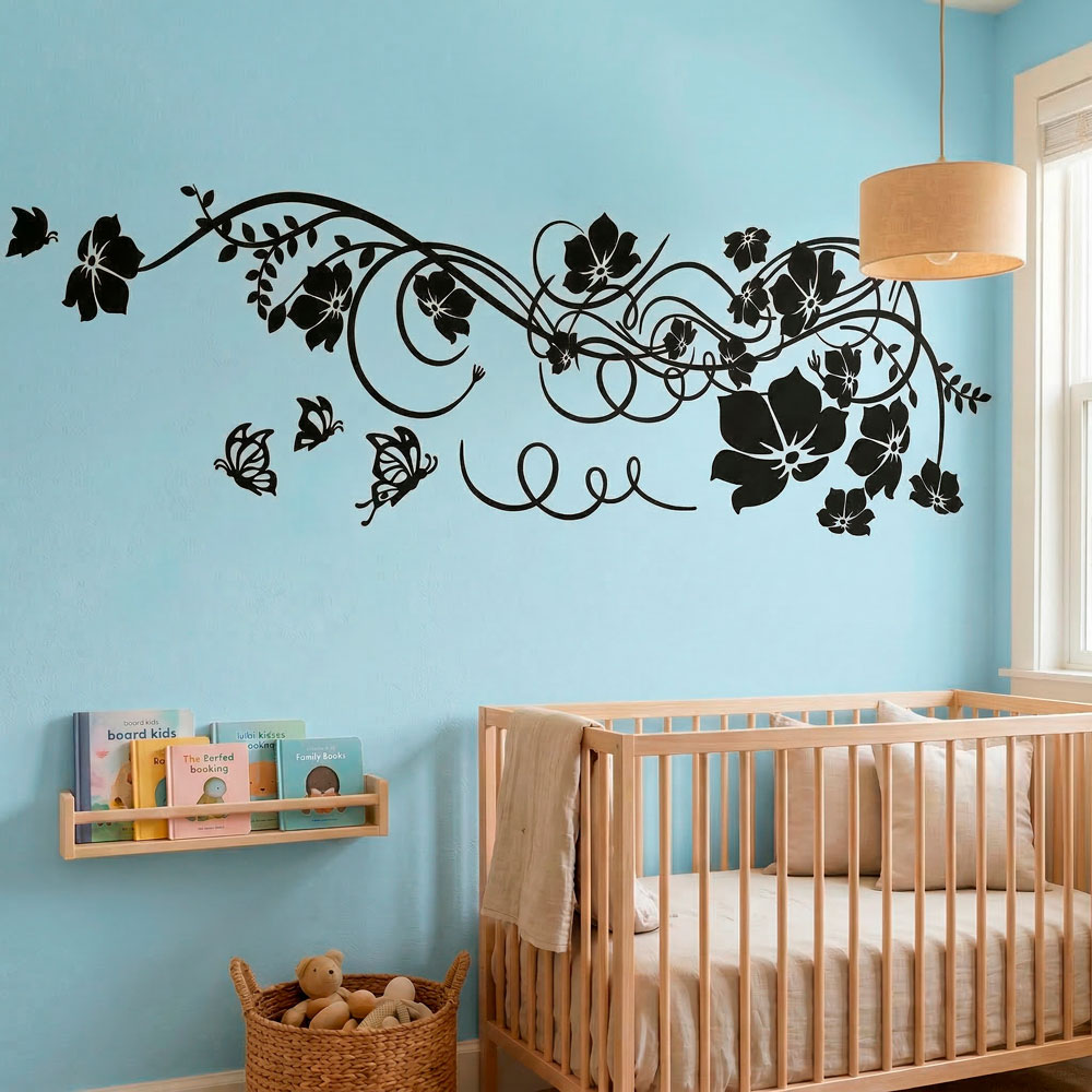 Adesivi Murali: Floreale con farfalle