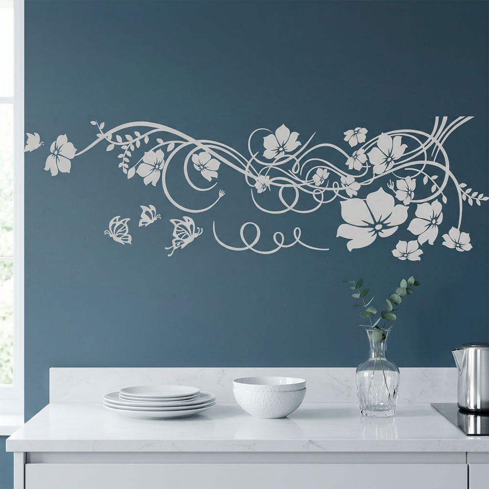Adesivi Murali: Floreale con farfalle