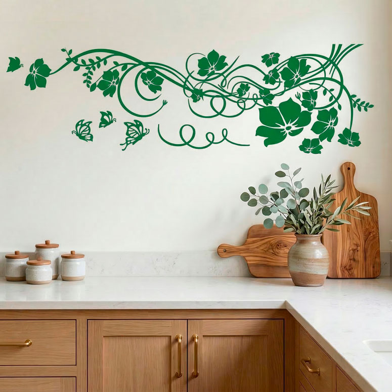 Adesivi Murali: Floreale con farfalle