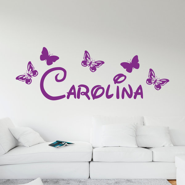 Adesivo murale personalizzato con cinque farfalle. Adesivo murale personalizzato