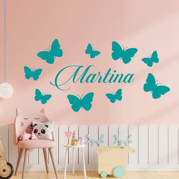 Adesivo murale personalizzato nome e nove farfalle Adesivo murale personalizzato