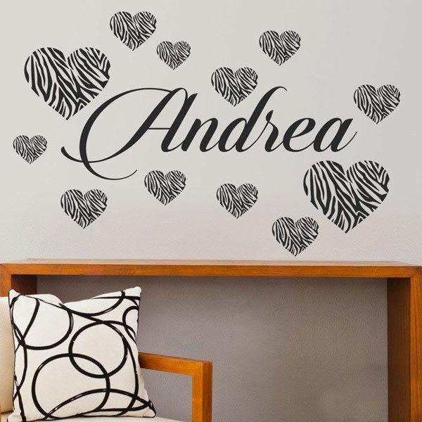 Adesivo murale personalizzato nome e dodici cuori. Adesivo murale personalizzato