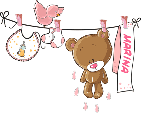 Adesivi per Bambini: Orsacchiotto clothesline rosa e nome