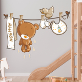 Adesivi per Bambini: Orsacchiotto clothesline neutro e nome 4