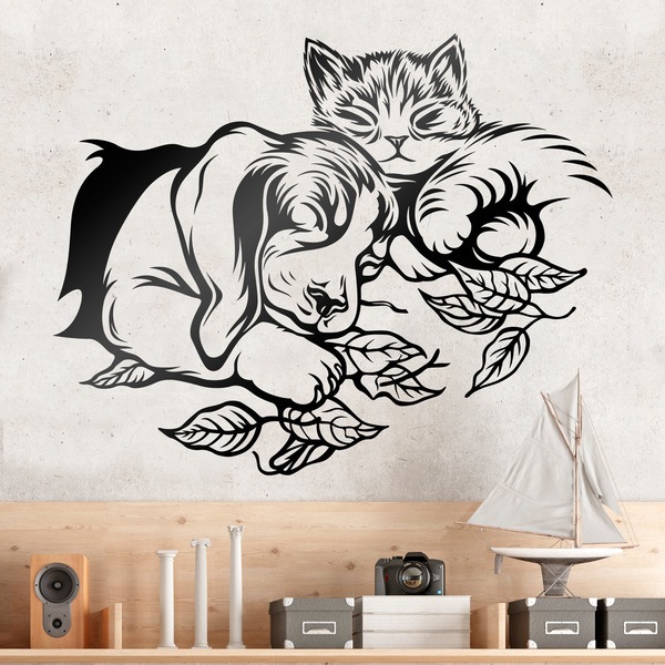 Adesivi Murali: Cane e gatto dormono
