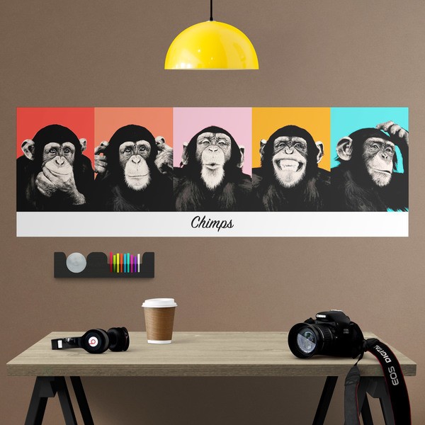 Adesivi Murali: Poster adesivo di 5 scimpanzé 1