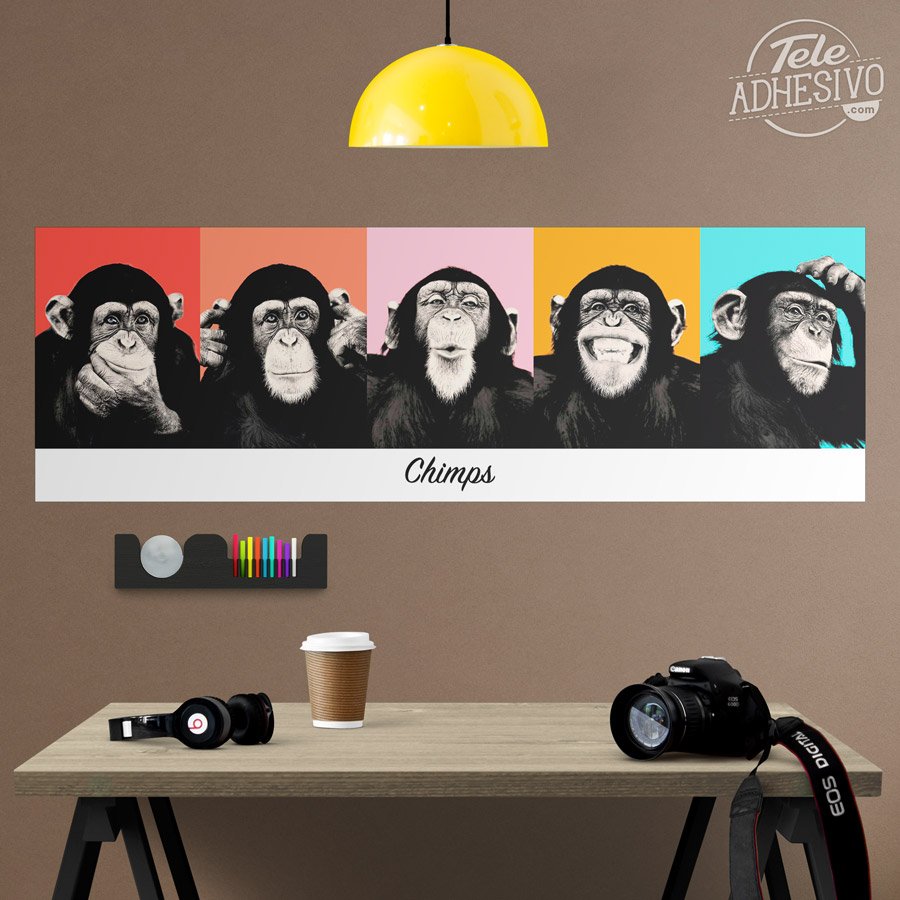 Adesivi Murali: Poster adesivo di 5 scimpanzé 5