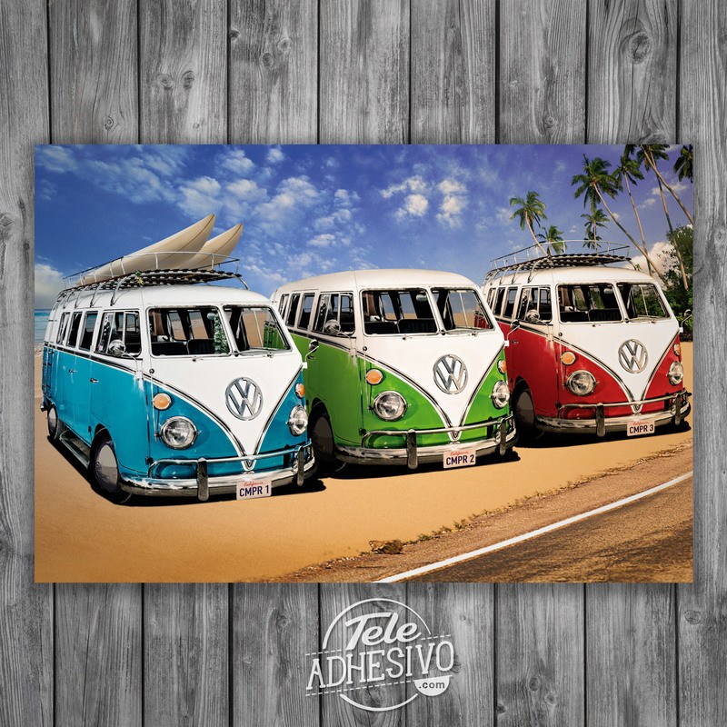 Adesivi Murali: 3 furgoni Volkswagen Hippie