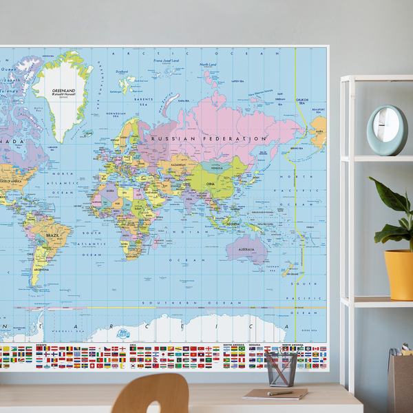 Poster adesivo Mappa del mondo con bandiere 2/4