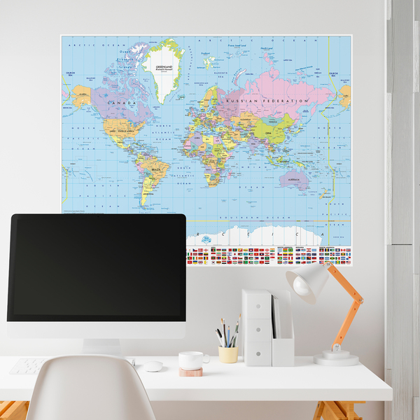 Poster adesivo Mappa del mondo con bandiere 3/4