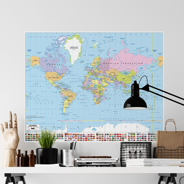 Adesivi Murali: Poster adesivo Mappa del mondo con le bandiere