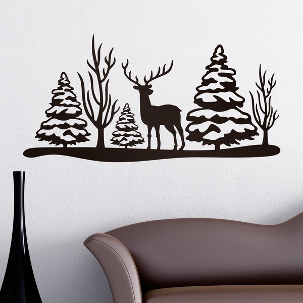 Adesivi Murali: Cervo nel paesaggio di Natale 0