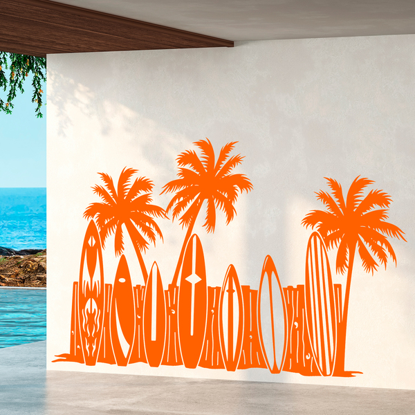 Adesivi Murali: Palme e tavole da surf sulla spiaggia 0