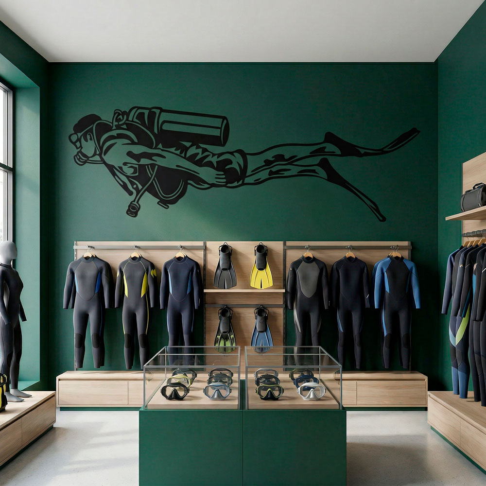 Adesivi Murali: Subacqueo con Equipaggiamento Completo