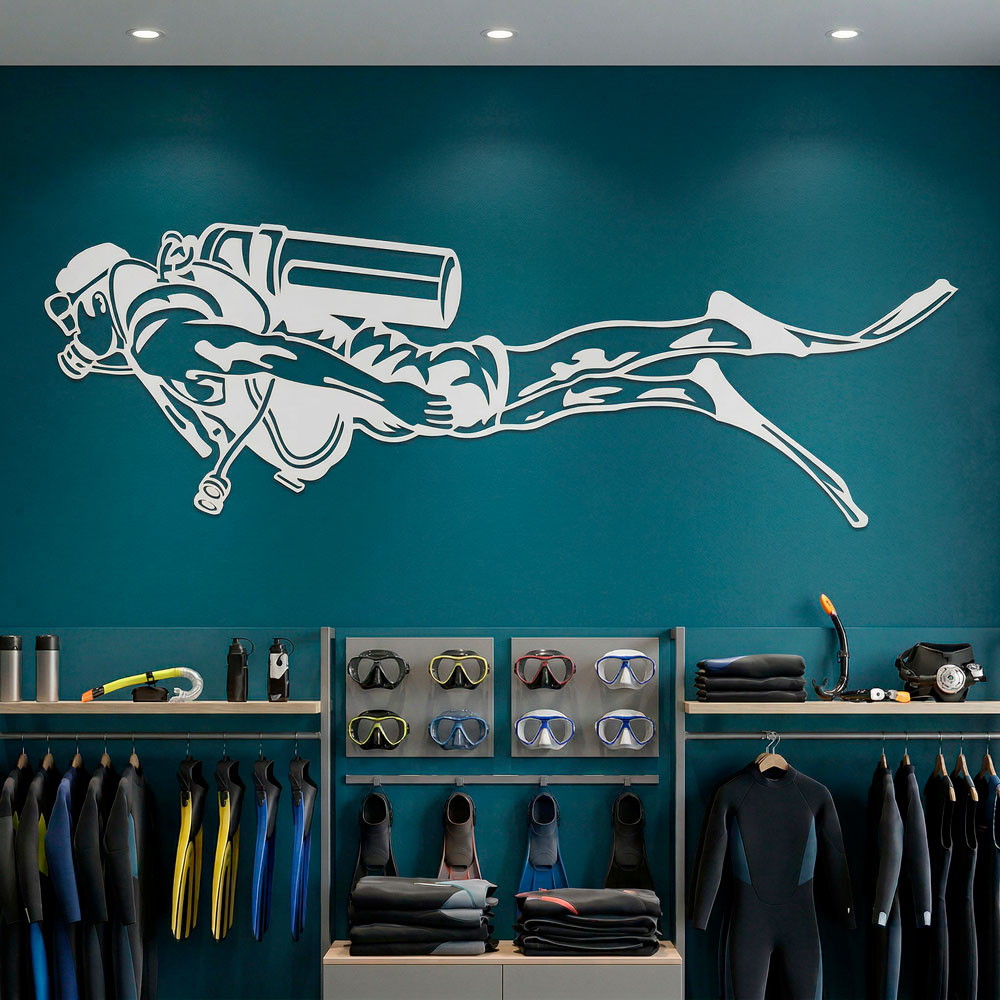 Adesivi Murali: Subacqueo con Equipaggiamento Completo