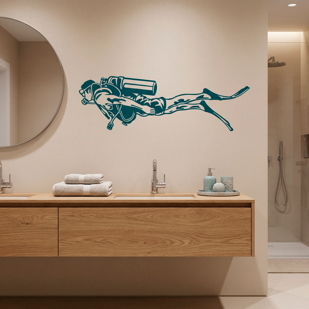 Adesivi Murali: Subacqueo con Equipaggiamento Completo