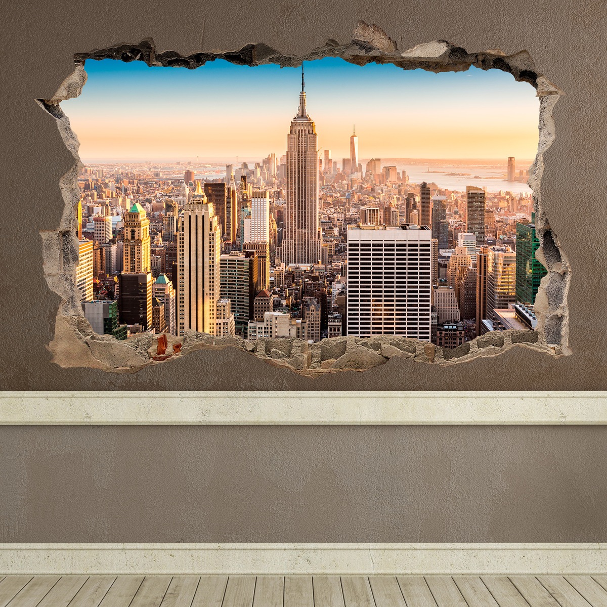 Fotomurale trompe l'oeil buco nel muro New York