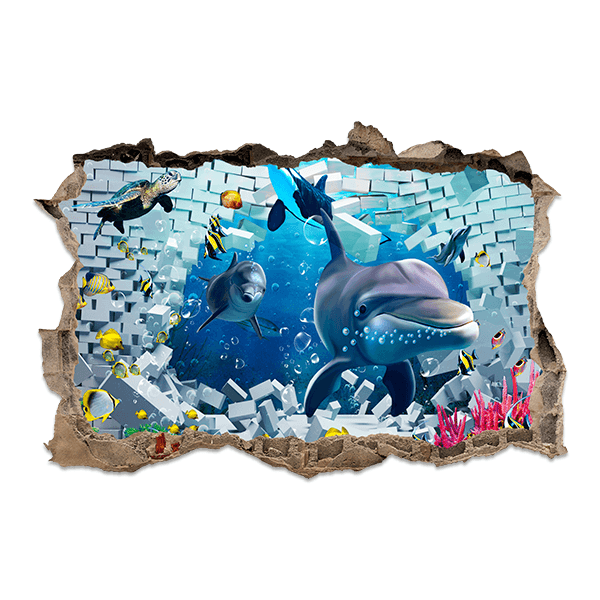 Adesivi Murali: I delfini attraversano il muro
