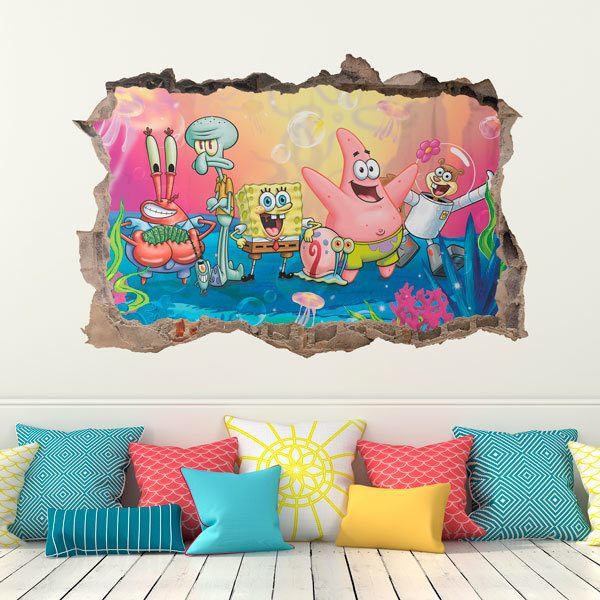Adesivi Murali: Adesivo murale Buco SpongeBob e i suoi amici 1