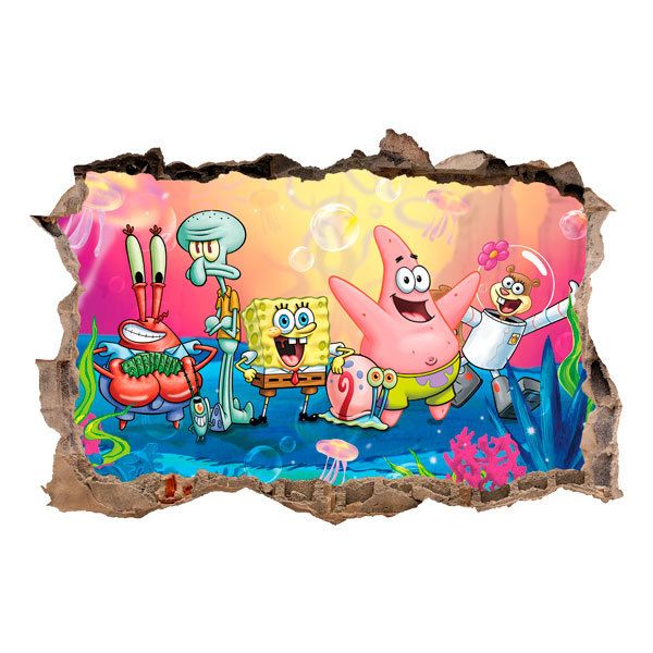 Adesivi Murali: Adesivo murale Buco SpongeBob e i suoi amici