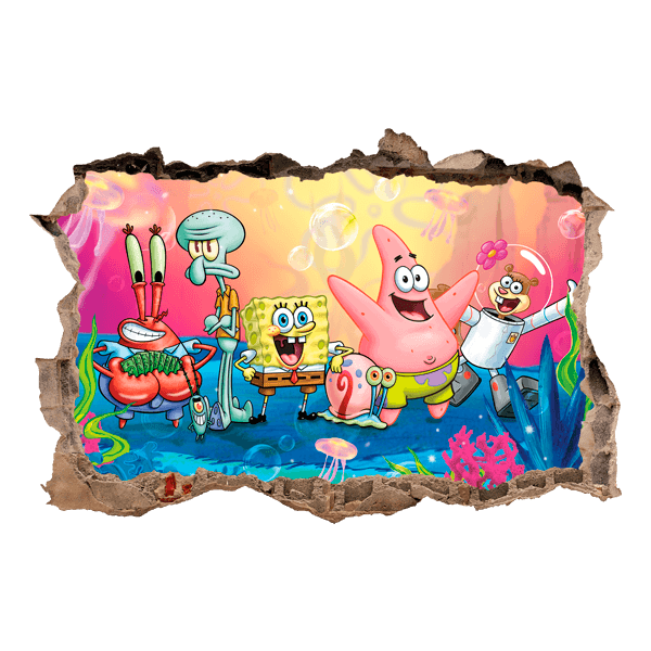 Adesivi Murali: Adesivo murale Buco SpongeBob e i suoi amici 0