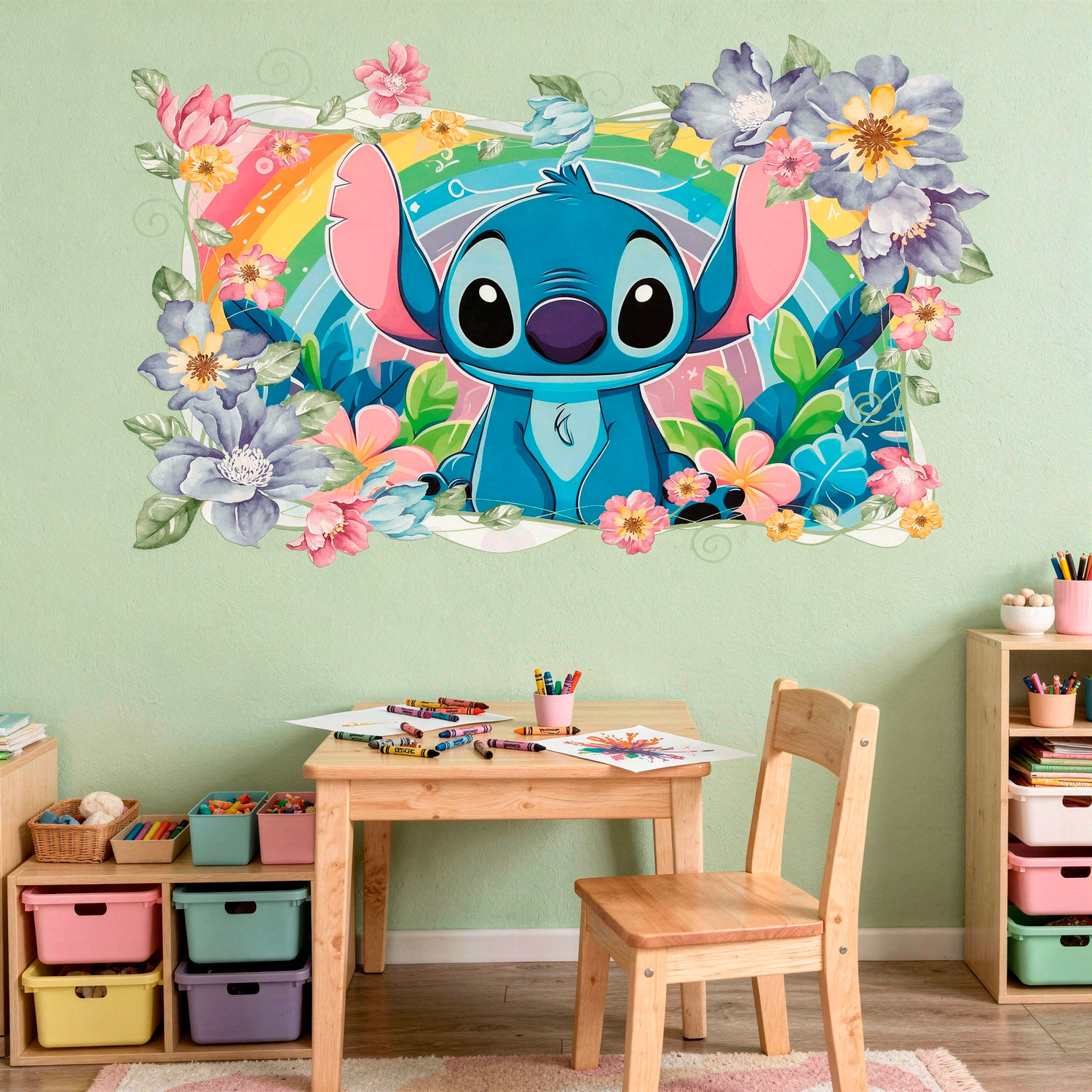 Adesivi per Bambini: Stitch arcobaleno floreale