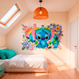 Adesivi per Bambini: Stitch arcobaleno floreale 17