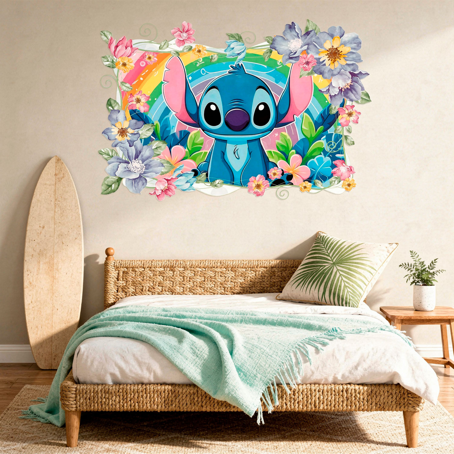 Adesivi per Bambini: Stitch arcobaleno floreale